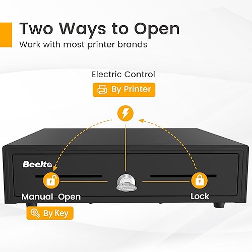 Miniatura 5 de Cajón de efectivo resistente de 16 pulgadas con apertura automática - 5 billetes5 monedas con interruptor de emergencia - RJ1112 compatible con