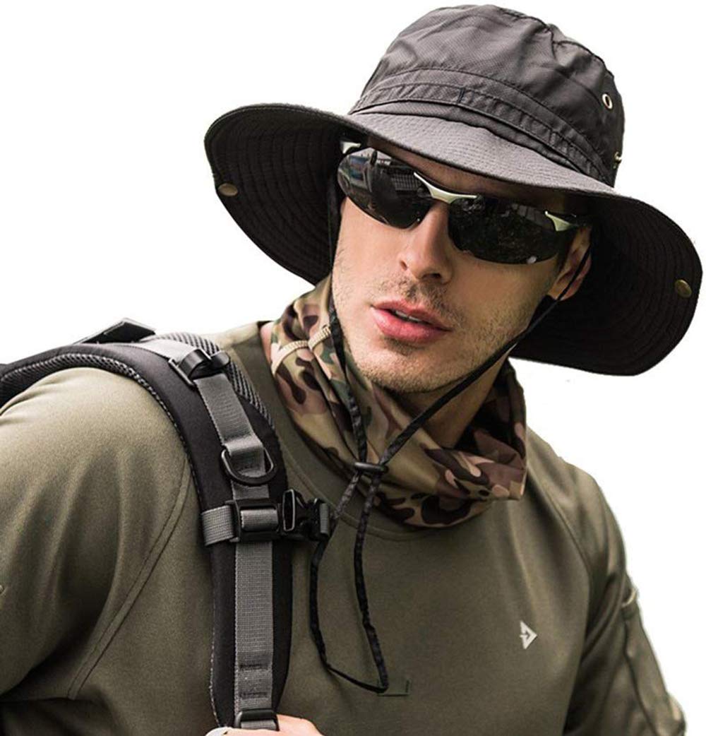 PanPacSightSun Hat Fishing Hat with Wide Brim, Men's Outdoor UV Protection Hiking Hat, Black, M