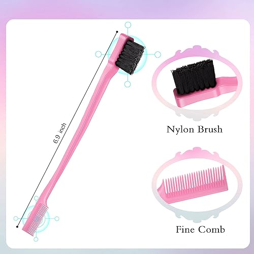 Vista 4 de Geiserailie Juego de 3 Cepillos para Cabello Slick Back, Cepillo de Cerdas, Control de Bordes, Peine Desenredante para Cabello Negro de Mujeres Rosa