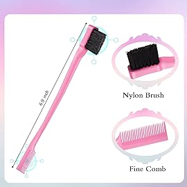 Geiserailie 3 Pcs Slick Back Hair Brush Set Bristle Brush Edge Control Teasing Comb for Women Black Hair(Light Pink)