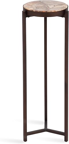 Miniatura 10 de Kate and Laurel Aguilar - Mesa moderna para bebidas; 9 x 9 x 23; piedra natural y oro; mesa decorativa de cuarzo genuino para espacios pequeños