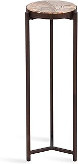 Kate and Laurel Aguilar Modern Drink Table; 9 x 9 x 23; Petrified Wood and Bronze; Unique Round Wood Mini Table for Use as Bathroom Accent