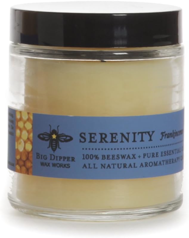 Big Dipper Wax Works Beeswax Aromatherapy Candle, Serenity, Apothecary Glass, Frankincense & Lavender Scented, 25-Hour Burn, Pure Essential Oils, 2" x 2.5"