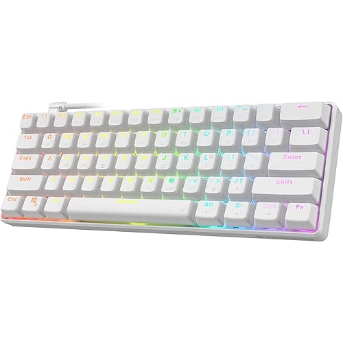 Punkston TH61 60% Mechanical Gaming Keyboard,RGB Backlit Wired Ultra-Compact Mini Mechanical Keyboard Full Keys Programmable White (Optical Blue Switch)