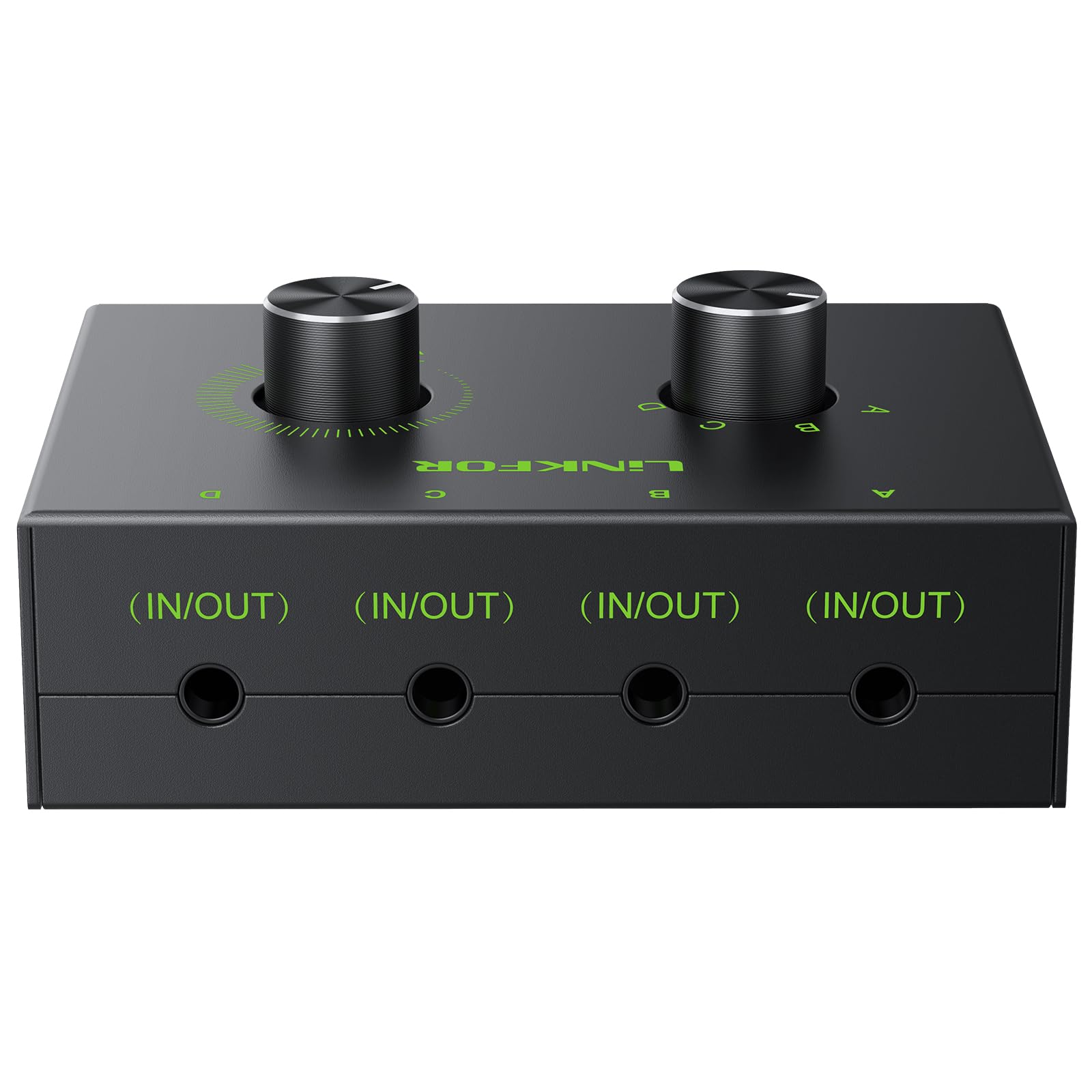 LiNKFOR 4 Vie Switcher Audio da 3,5 mm Regolabile Volume con 3.5 mm Cavo Audio 4(1)-in-1(4)-Out 3.5 mm Audio Switch per Altoparlante Passivo Cuffie Selettore Manuale Splitter Box Condivisione Audio
