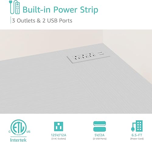 Miniatura 6 de Lufeiya Escritorio blanco en forma de L con cajones y estantes de almacenamiento, escritorio de esquina de 55 pulgadas con toma de corriente para