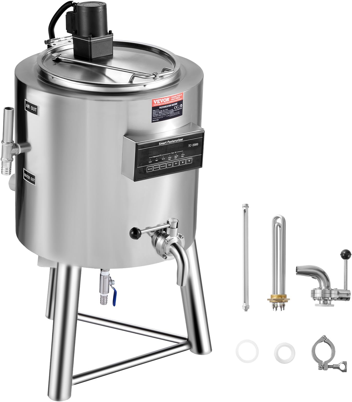 VEVOR Milk Pasteurizer 30L, Commercial Milk Pasteurization Machine, Food Grade 304 Stainless Steel, Professional Pasteurization with Time and Temperature Control, for Milk Juice Yogurt Sterilization