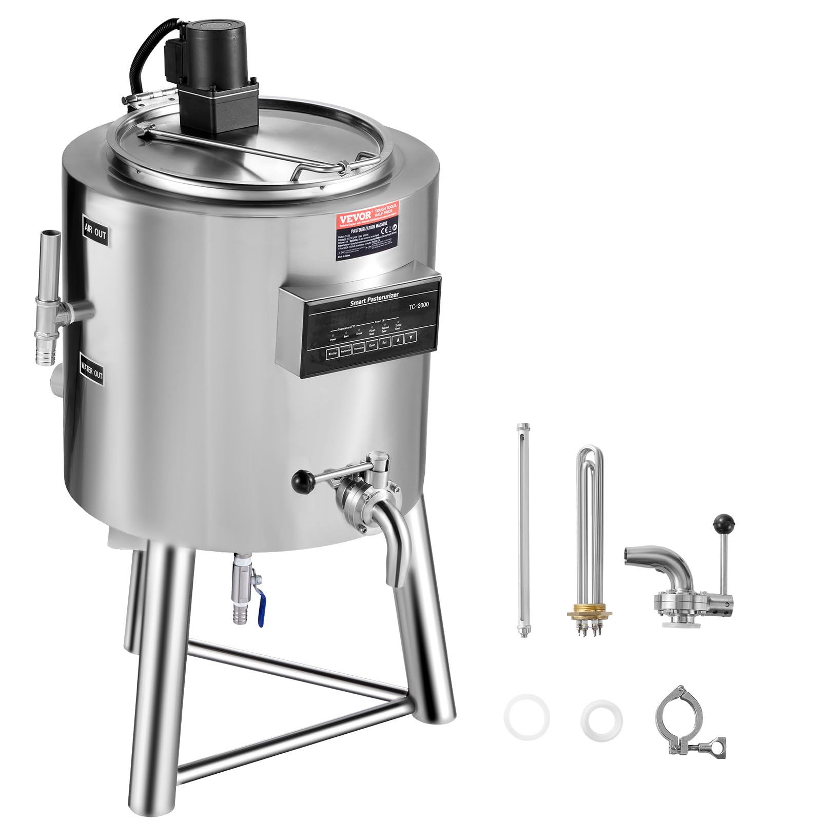 VEVOR Milk Pasteurizer 30L, Commercial Milk Pasteurization Machine, Food Grade 304 Stainless Steel, Professional Pasteurization with Time and Temperature Control, for Milk Juice Yogurt Sterilization
