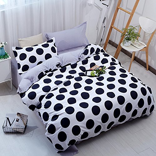 You Sa 3Pcs Black White Polka Dot Bedding Microfiber Polka Dot Printed Bed Cover Set Queen #TOP30