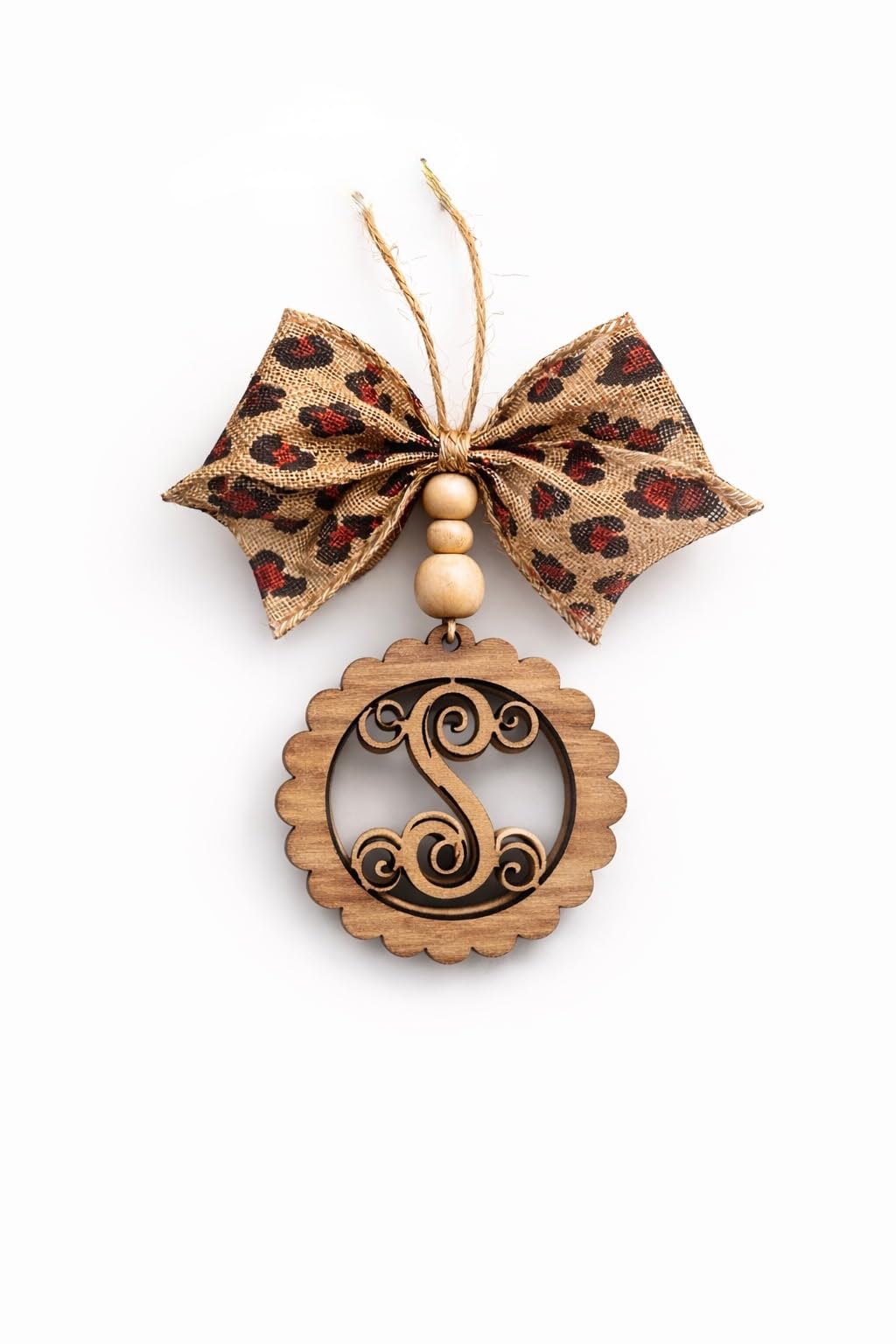 Personalized Wooden Car Charm with Bow Custom Letter Rearview Mirror Accessory Handmade Laser Cut Wood Car Decor Made