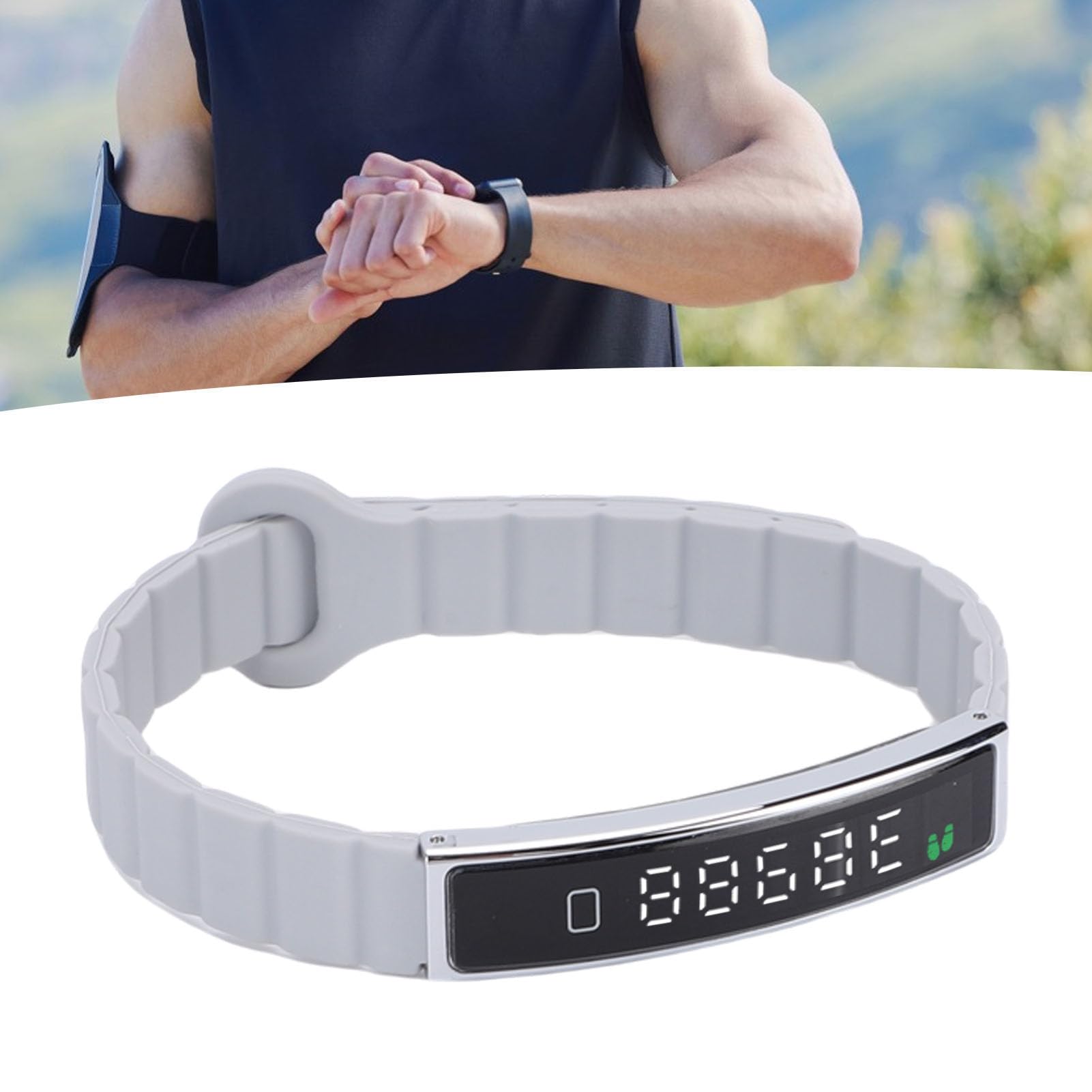 Pulsera Inteligente Rastreador de Ejercicios Rastreador de Actividad de Salud Contador de Pasos con Toma de Fotos remota Diseño de impermeabilización Accesorio magnético pa (Plata)
