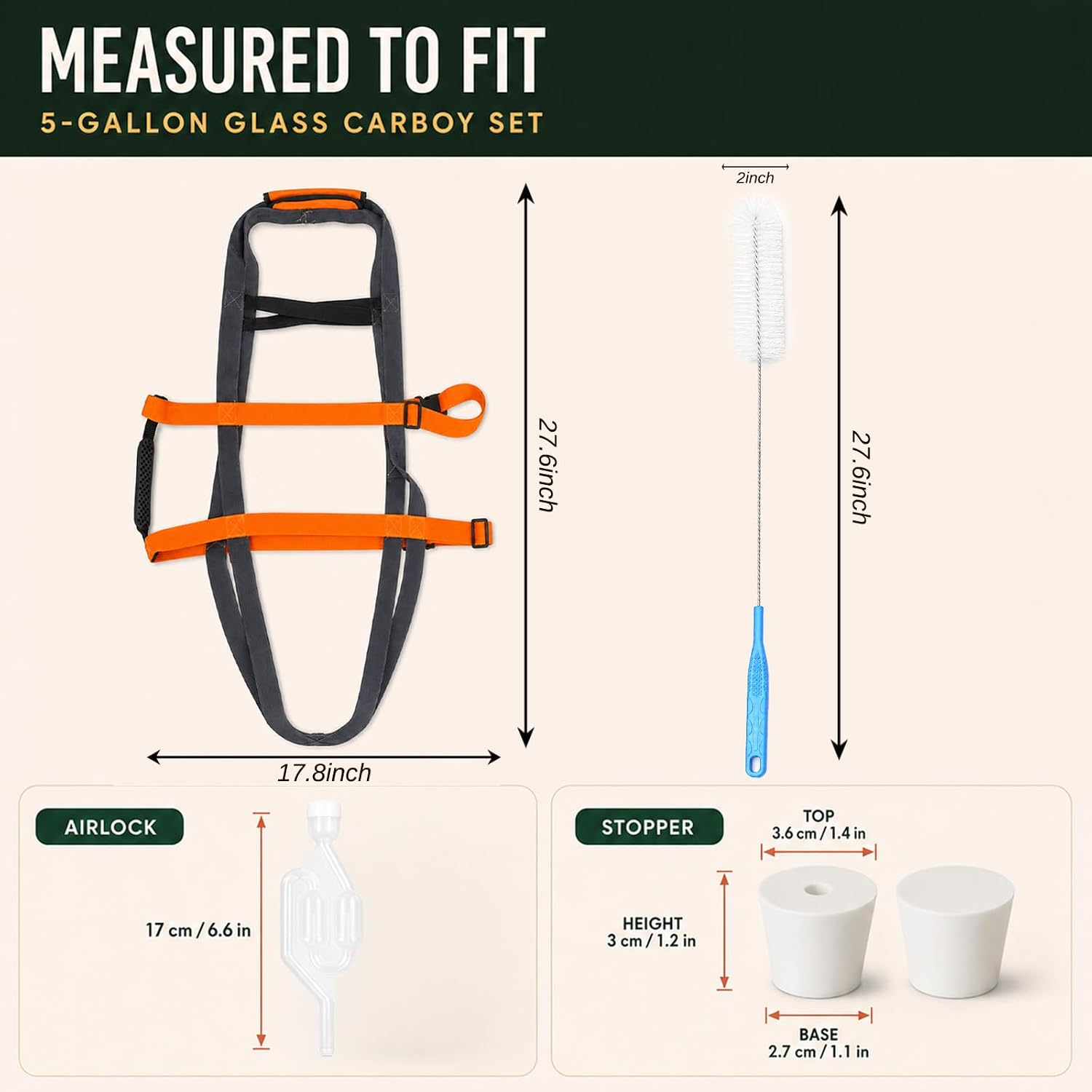 5 Gallon Carboy Carrier 1 Set,with Brush,Airlock,Siphon,Stoppers.No Bottle