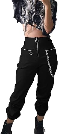 Pantalones cargo para mujer, pantalones deportivos con cadena, ajuste  holgado, Kpop negro, pantalones Y2K, holgados, ropa de calle, pantalones  estéticos, góticos : Amazon.com.mx