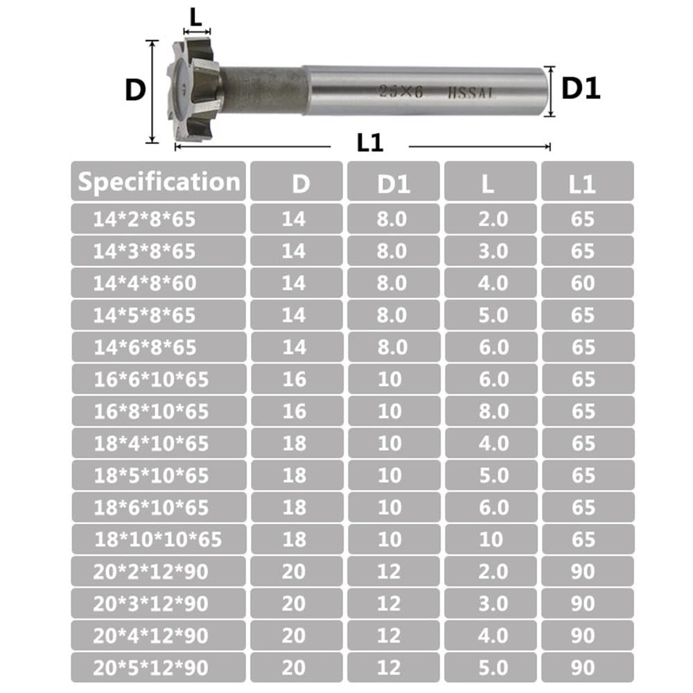1 Stück CNC-T-Nutfräser, Schaftfräser aus Schnellarbeitsstahl, Schlitzfräser for Fräsen von Metall, Durchmesser 8 10 12 14(12x3x8x60mm)