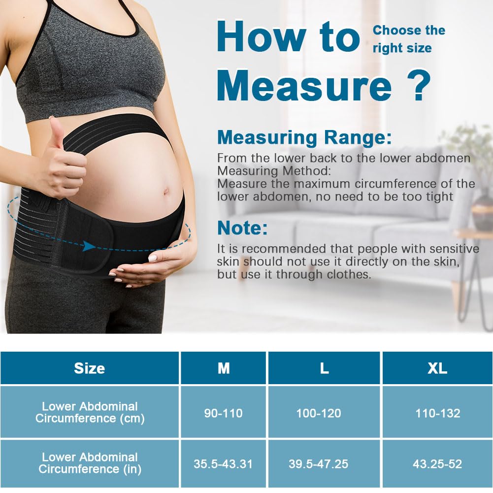 AUYAO Pregnancy Belly Band Maternity Belt Abdominal Binder Maternity Belt, Elastic Pregnancy Support Belt Adjustable Pregnancy Belly Band Pelvic Girdle Belt for Pregnancy Support(Black) — view 2