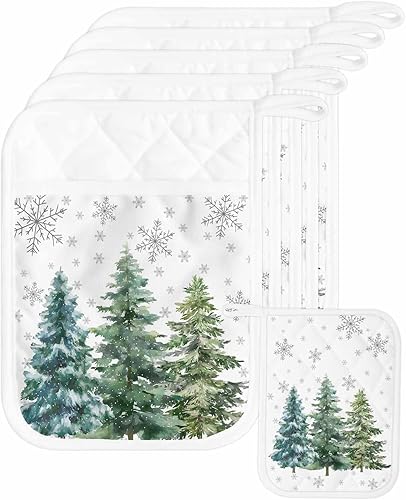 Miniatura 1 de Juego de 5 soportes para ollas de árbol de Navidad para cocina, antideslizante y aislante de calor, juego de agarraderas de tela de toalla con