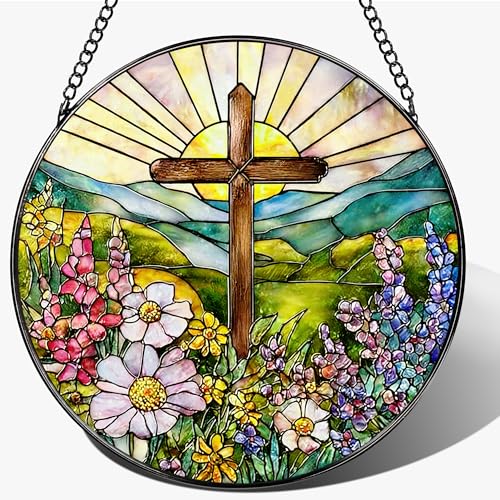 Croix chrétienne en vitrail attrape-soleil pour décoration intérieure