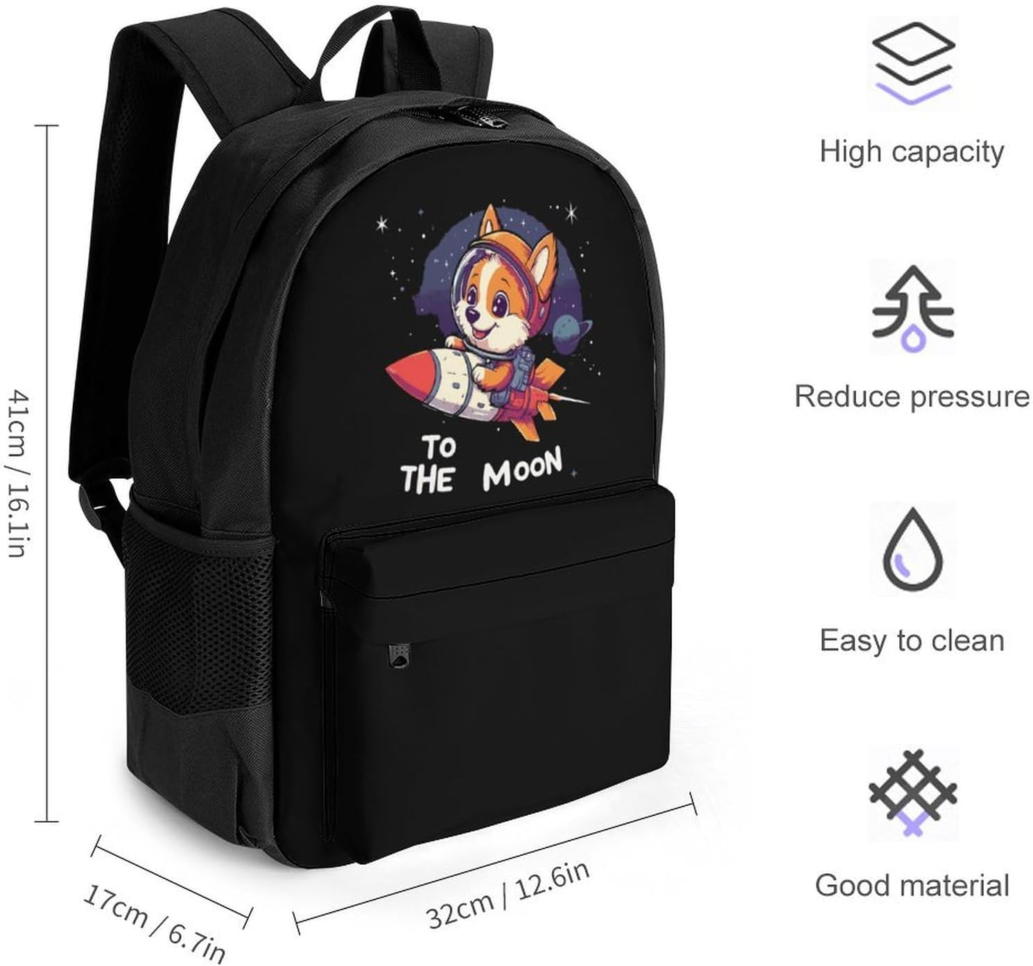 Corgi TO THE MOON Laptop Backpack for Men Women Fashion Computer Bag Business Travel Daypack