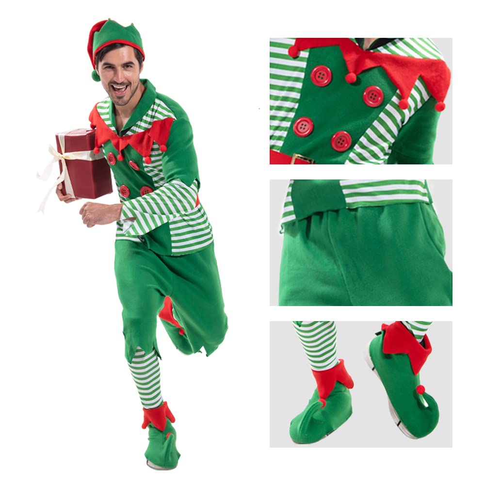 EraSpooky Weihnachtself-Kostüm für Erwachsene, Weihnachtsmann, Helfer, Design, Rot, Grün