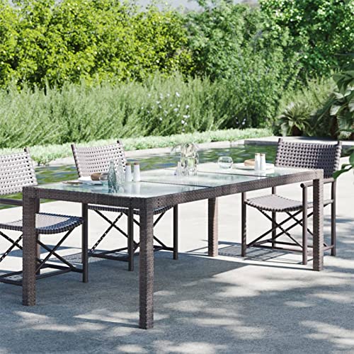 Mogou Gartentisch, Esstisch, Couchtisch, Balkontisch, Balkonmöbel Kleiner Balkon, Balkon Tisch, Beistelltisch, Braun 190x90x75 cm Gehärtetes Glas und Poly Rattan Cover