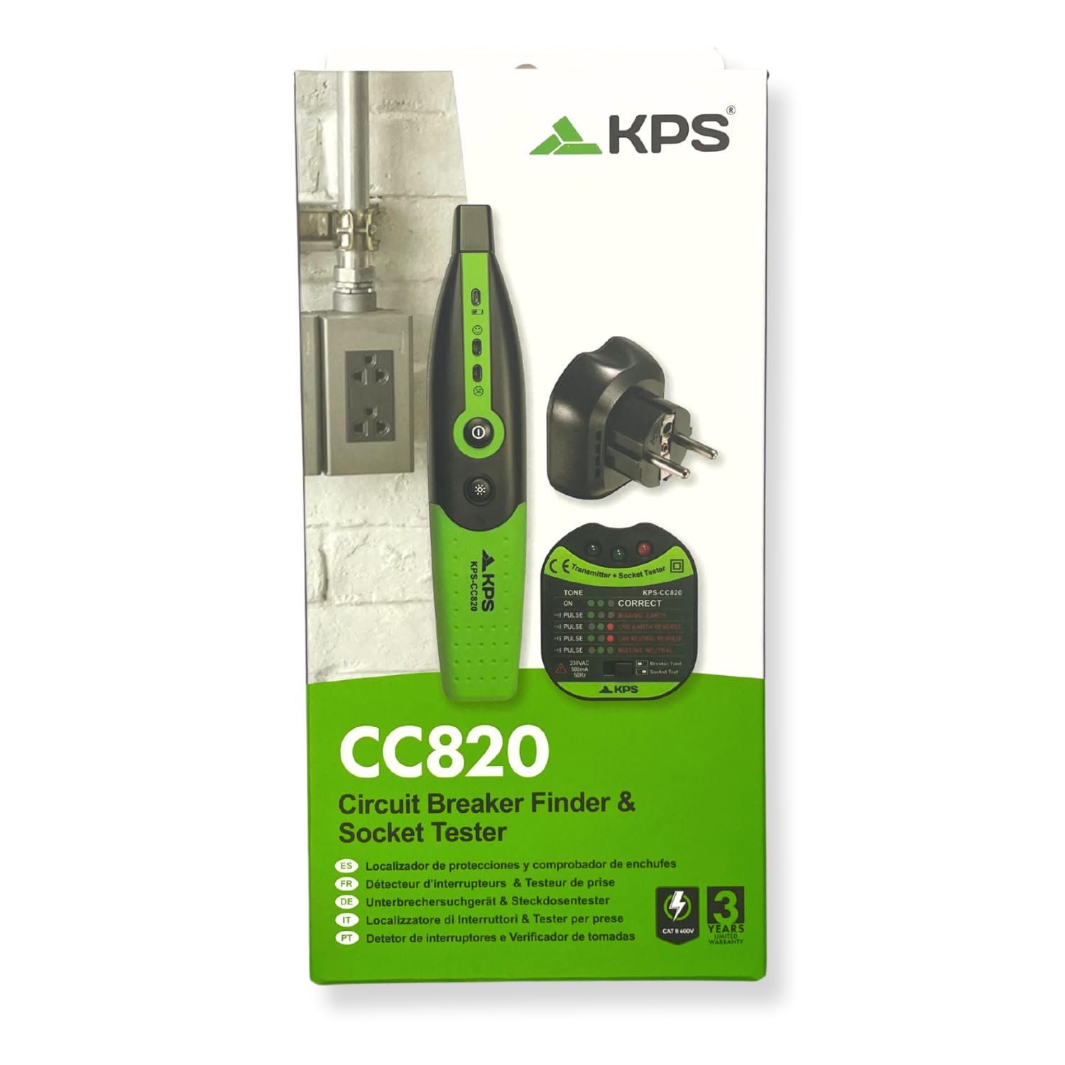 KPS-CC820 Comprobador de enchufes y localizador de protecciones