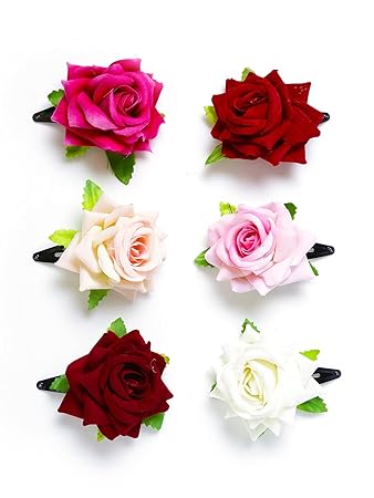QUIFF Multicolour Rose Flower Hair Clips (Pack of 6) || Birthday Gifts || Hair Accessories for kids, Girls, Women