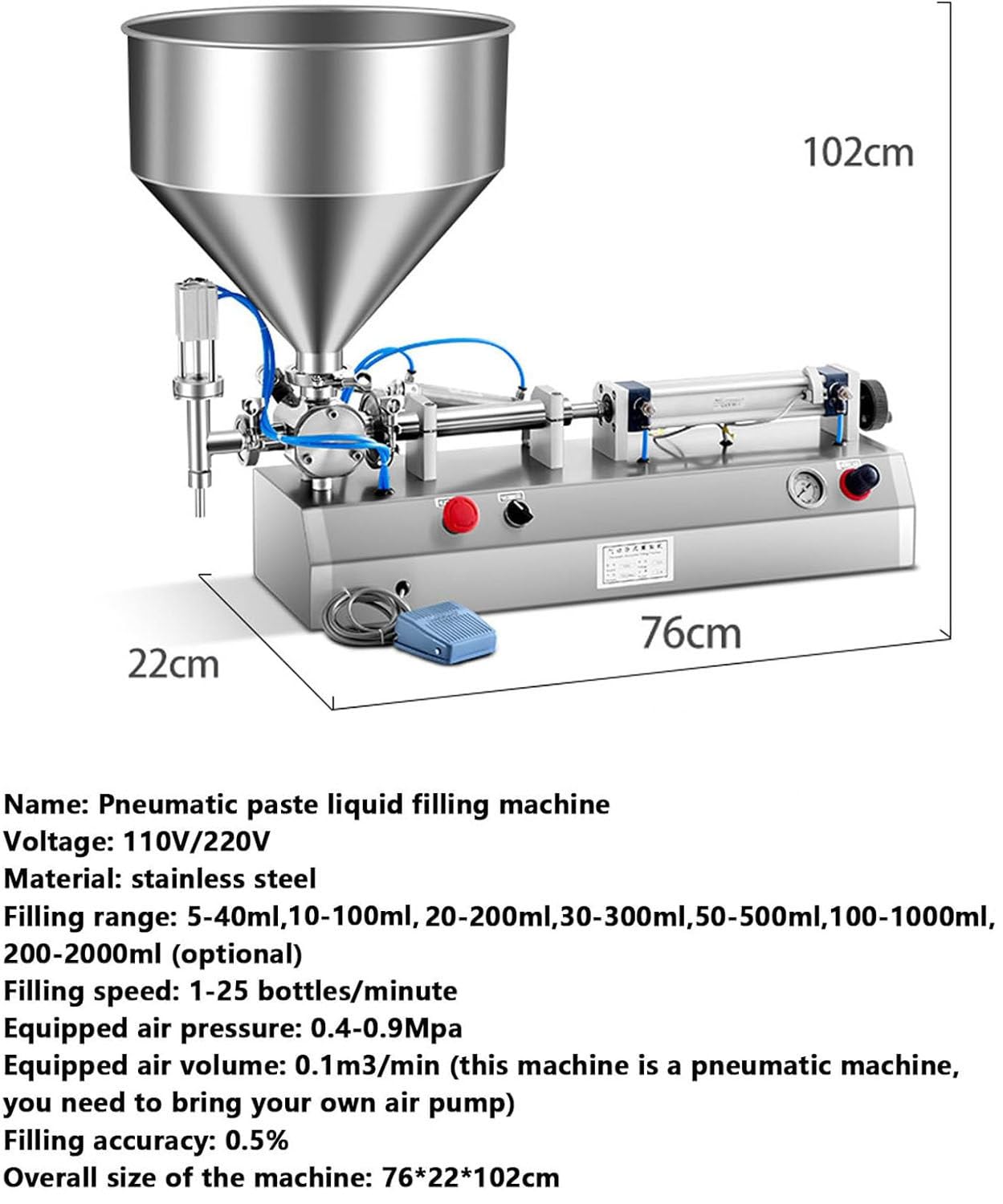 Pneumatic Horizontal Liquid Filling Machine - Industrial No Drip Paste Filler for Manual Automatic Use for Liquid Paste — view 2