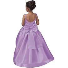 Satin Flower Girl Dress for Wedding Spaghetti Strap Girls Princess Ball Gown First Communion Dress with Bow