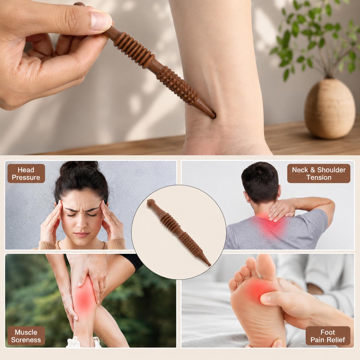 Kit de masajeador de dedos de acupresión ~ anillo Sujok, bola de potencia Sujok, K-Roll, pulgares Sujok, Jimmy de madera con tabla de reflexología (mano/pies) Alivia el estrés