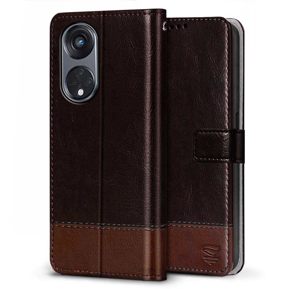 FLIPPED Vegan Leather Flip Cover for Oppo Reno8 T 5G | Shock Proof with TPU Bumper & Kickstand | Card & Cash Pockets | Magnetic Closure Wallet Case Cover (Hand Stitched, Coffee with Brown) (B0BZWCT7DH) Amazon Price History, Amazon Price Tracker