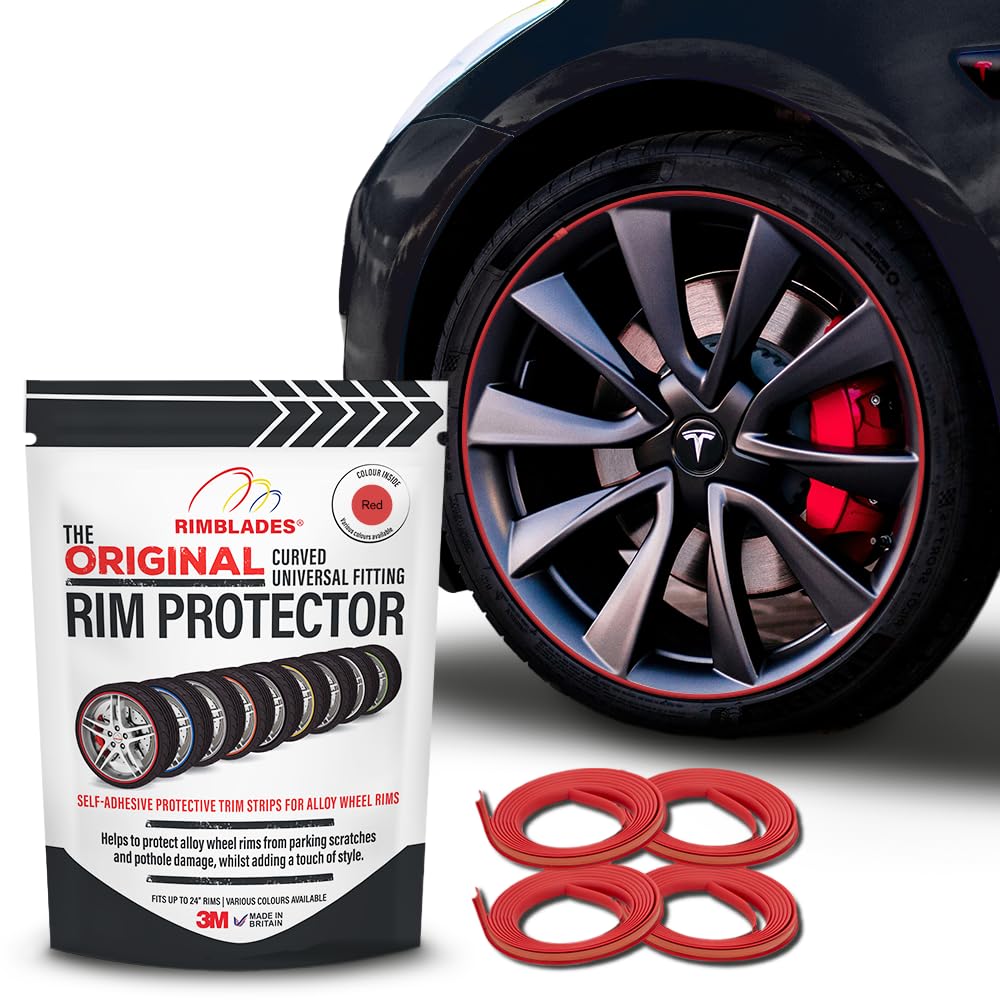 Red Rim Protectors for Alloy Wheels by Rimblades Original - Fits Up to 24" X 4 Rims | Easy DIY Exterior Car Accessories | Protects Against Curb Rash