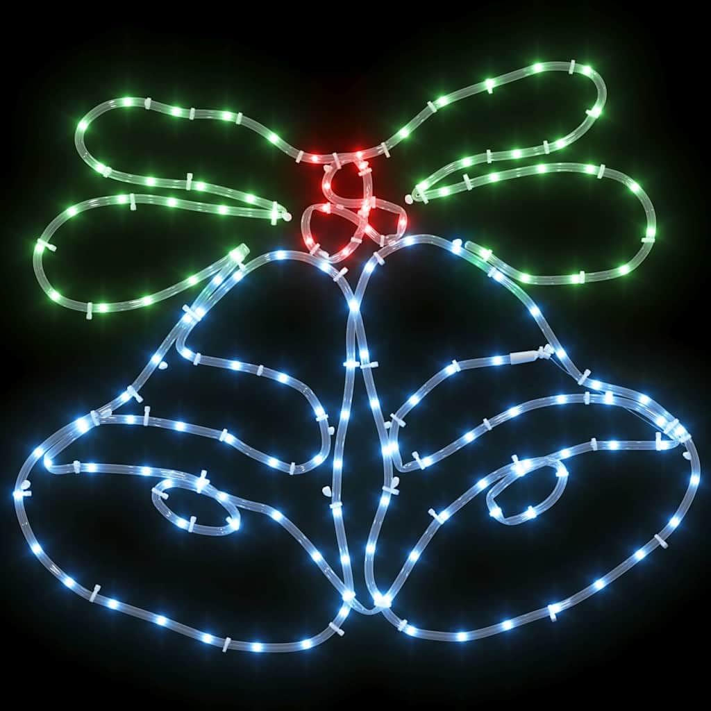 Dzwonek bożonarodzeniowy z 144 wielokolorowymi diodami LED, 57 x 47,5 cm, dekoracja PCW, zasilany wtyczką, do wnętrz, trwała ozdoba choinkowa na Boże Narodzenie, adwent i zimę