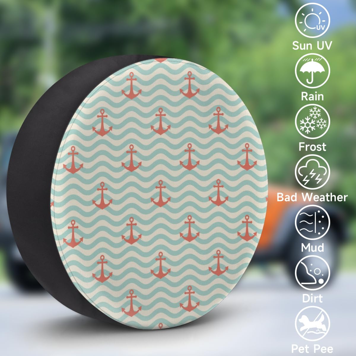 Wave Anchor Tire Covers Portable Spare Tire Cover Soft Durable Waterproof Dustproof Set of 4 Bags 15 Inches for Car Truck SUV Trailer Camper