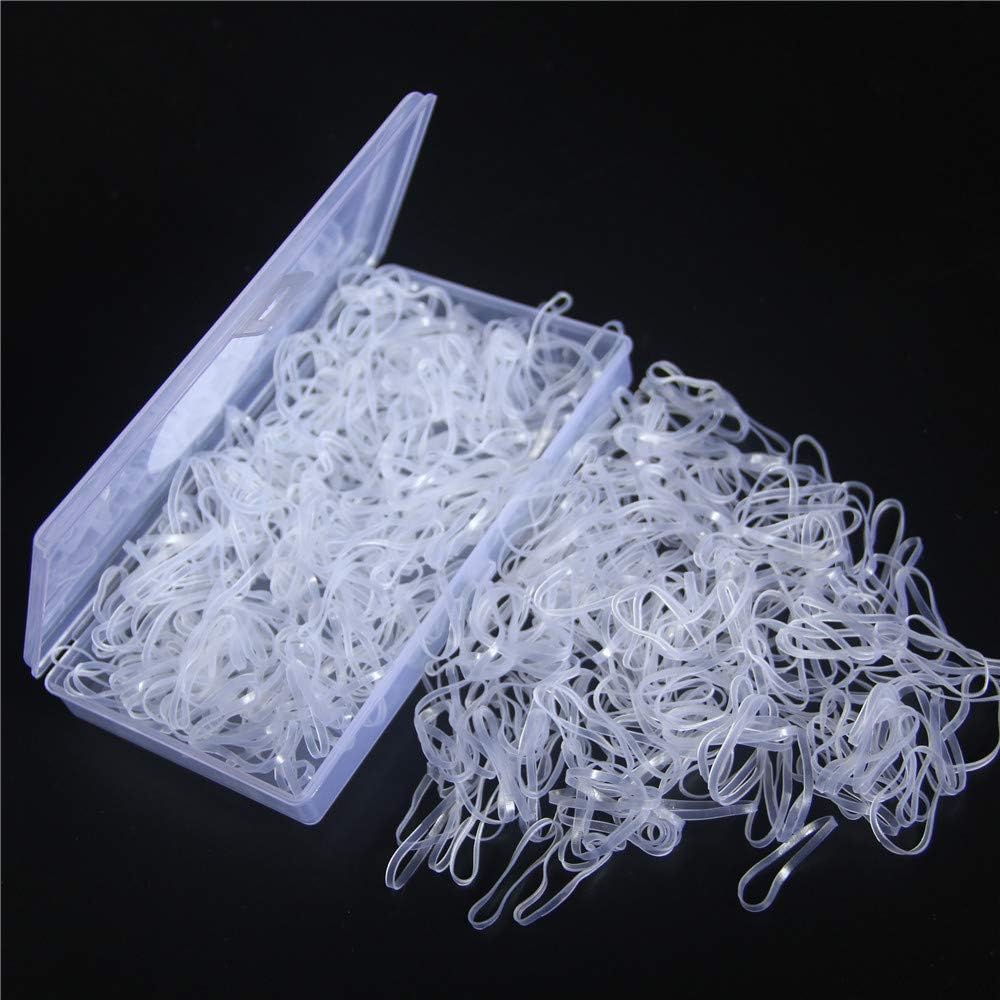 the GreatTony Pack of 500 Elastic Hair Bands Clear Color Soft Mini Rubber Bands for Kids Hair, Women Hair with Box