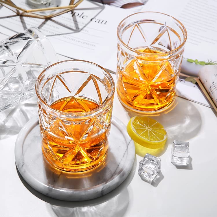 Image of Premium Whiskey Glasses Set of 6, Transparent, 310 ML, Whisky Glass, Diamond Design Bar Glass for Drinking Bourbon, Whisky, Scotch, Cocktails Old Fashioned Cocktail Tumblers (chex .$., 6)