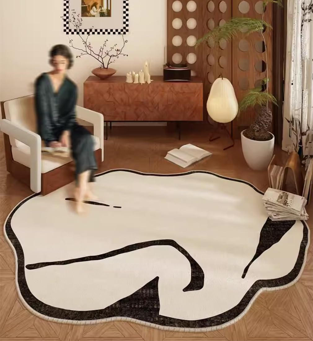 Boho Soft Black White 2x3 Area Rug for Bedroom Living Room Dining Kitchen Irregular Shaped Carpet Faux Wool Non Slip Funky Throw Rugs Boho Washable