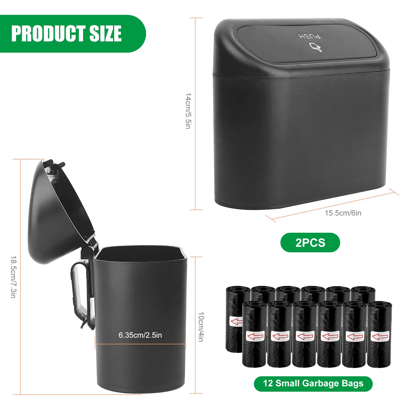 2 Mini Poubelles De Voiture Avec 75 Sacs - Avec Couvercle étanche, Suspendue à La Portière, Idéale Pour Garder L'habitacle Propre