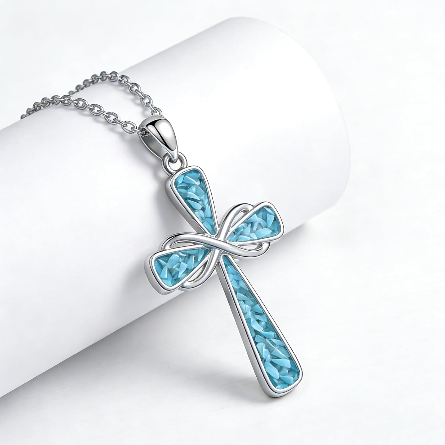 925 Sterling Silver Cross Necklace for Women Turquoise Cross Pendant Religious Jewelry Gifts for Her Wife Mom Birthday Christmas - Image 3