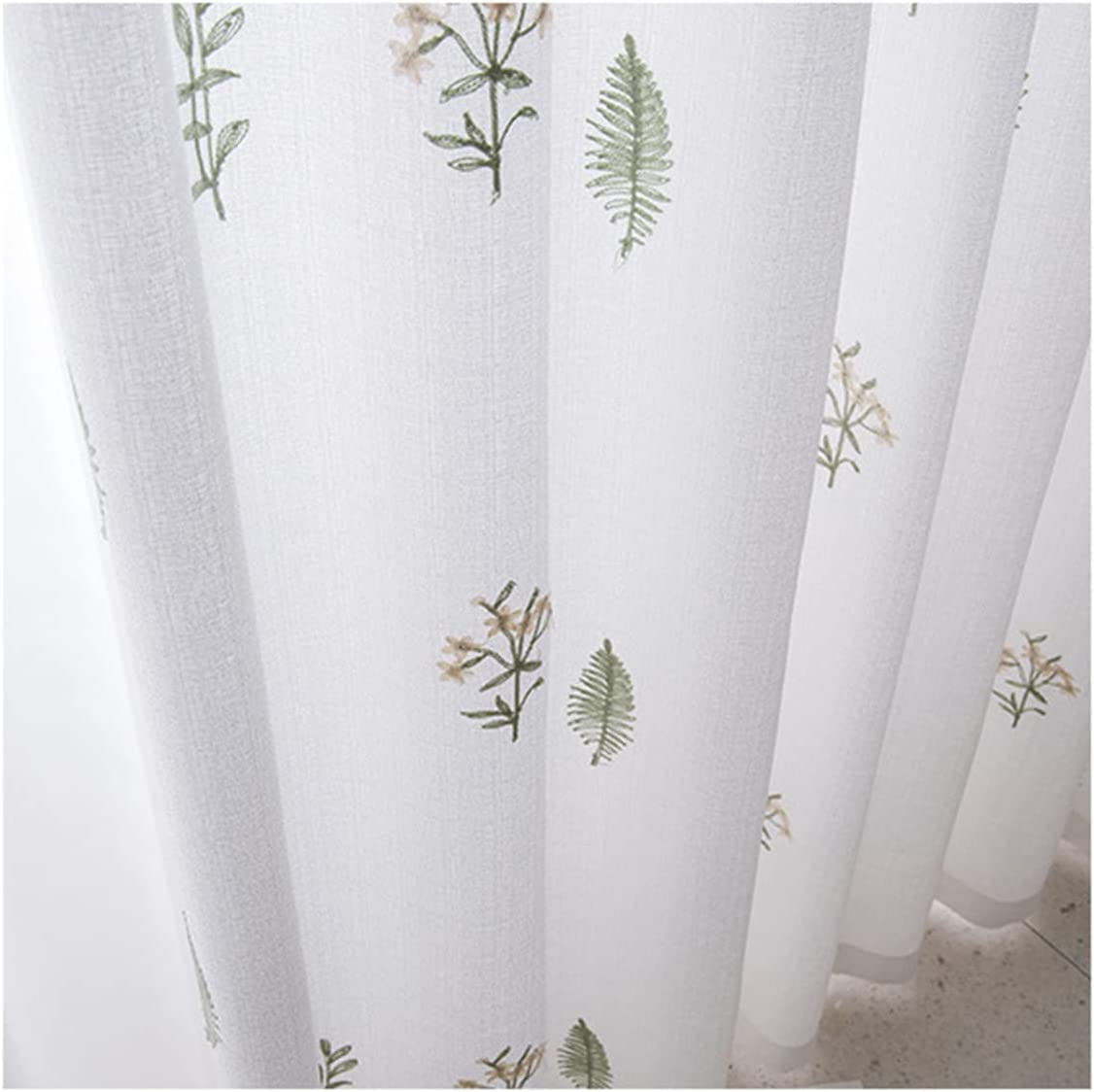 Rideaux en tulle motif feuilles vertes voilage grand format pour fenêtre
