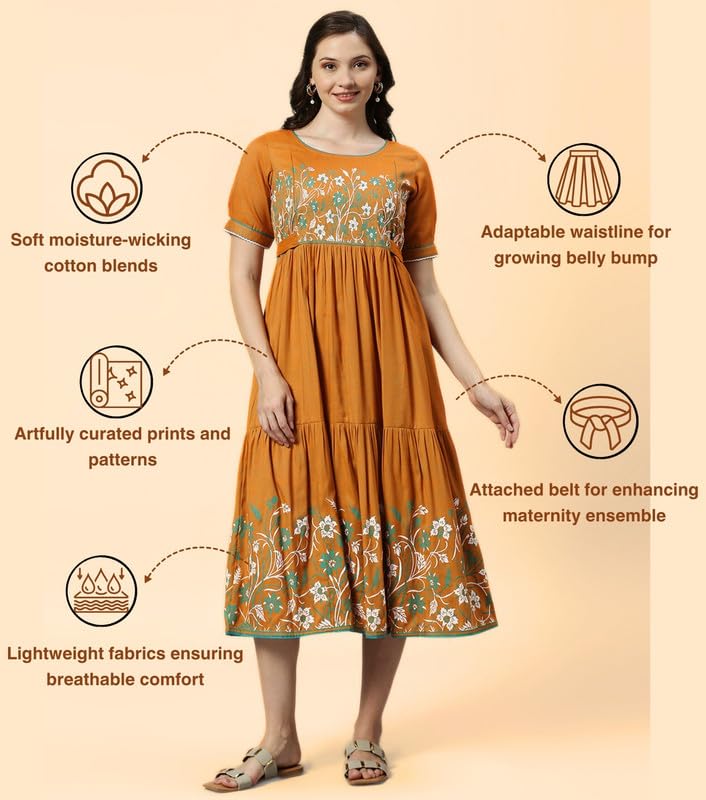 Image of DUMMY SHAPE Maternity Dresses for Women Cotton | Feeding Anarkali Kurta with Concealed Nursing Zippers for Pre & Post Pregnancy | Mom to Be Gifts