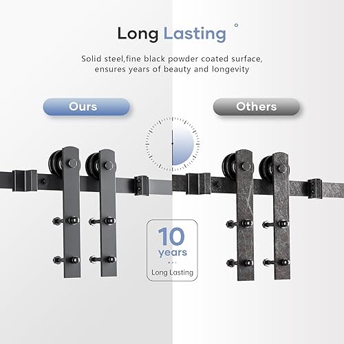 Miniatura 5 de EaseLife Kit de riel de puerta corrediza de granero resistente de 10 pies, polea recta, se desliza suavemente silenciosamente, fácil de instalar