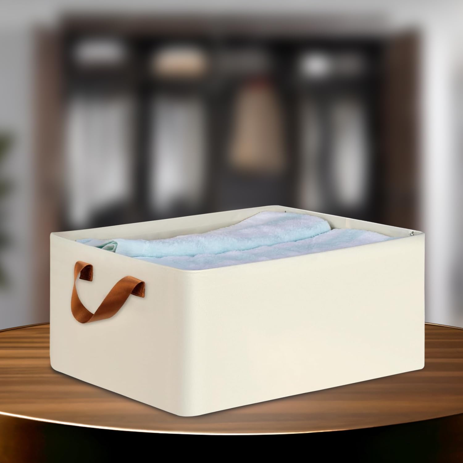 CANWAY 26 Liters - 1 Piece Foldable Wardrobe Cloth Organizer with Handles, Stuff Storage Box Closet Drawer Organizers for Clothes, Toys, Books, Blanket etc. (White), Polystyrene