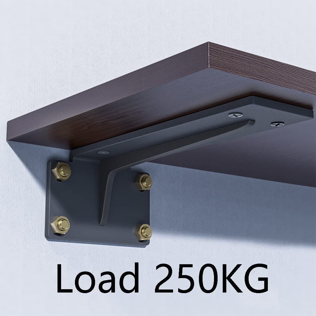 Czarne uchwyty do regału z litego żelaza, obciążenie do 250 kg, pływający wspornik regałowy, konsola ścienna, uchwyt metalowy, 2 sztuki, z akcesoriami montażowymi (150 mm)
