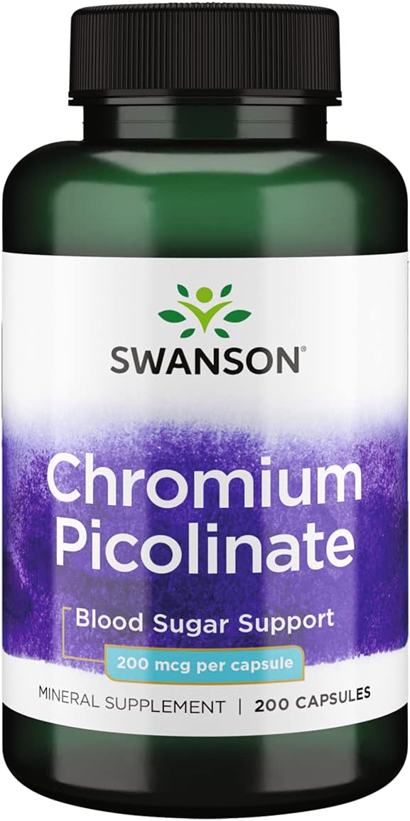 Swanson Chromium Picolinate - Natural Supplement Promoting Metabolism & Weight Management - Supports Healthy Blood Sugar Levels Already Within The Normal Range - (200 Capsules, 200mcg Each)