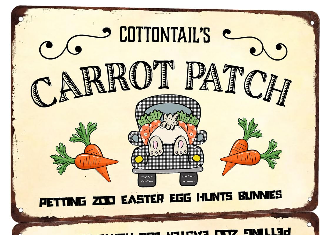 KanaAt Cottontail's Carrot Patch Easter Metal Tin Signs Farmhouse Carrots Wall Home Decor Sign 8x12 inch