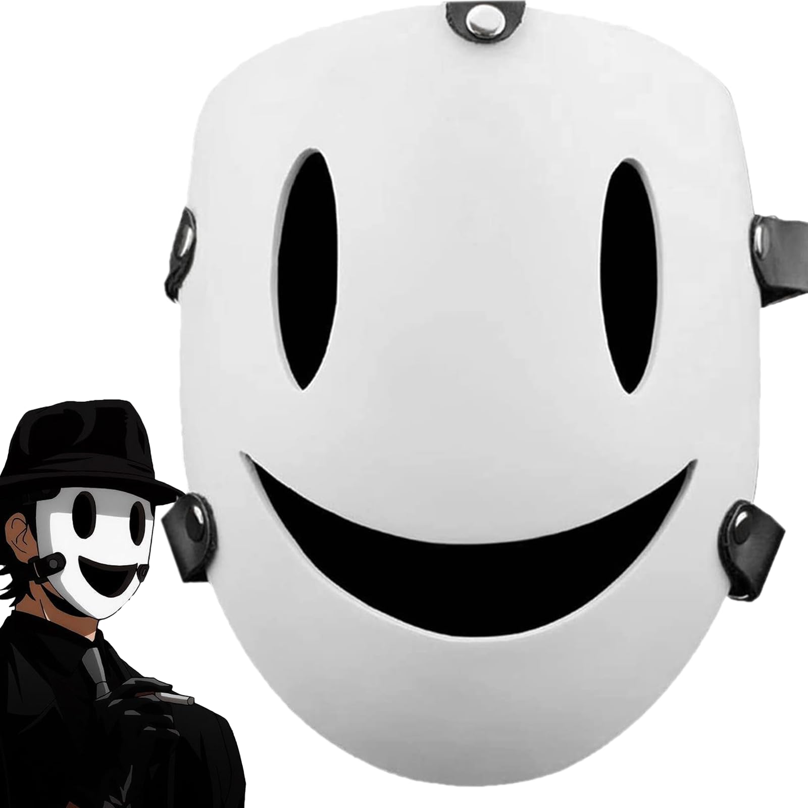 High-Rise Invasion Mask Anime Cosplay Sniper Tenkuu Shinpan Headgear White Smile PVC Mask for Halloween Costume Props