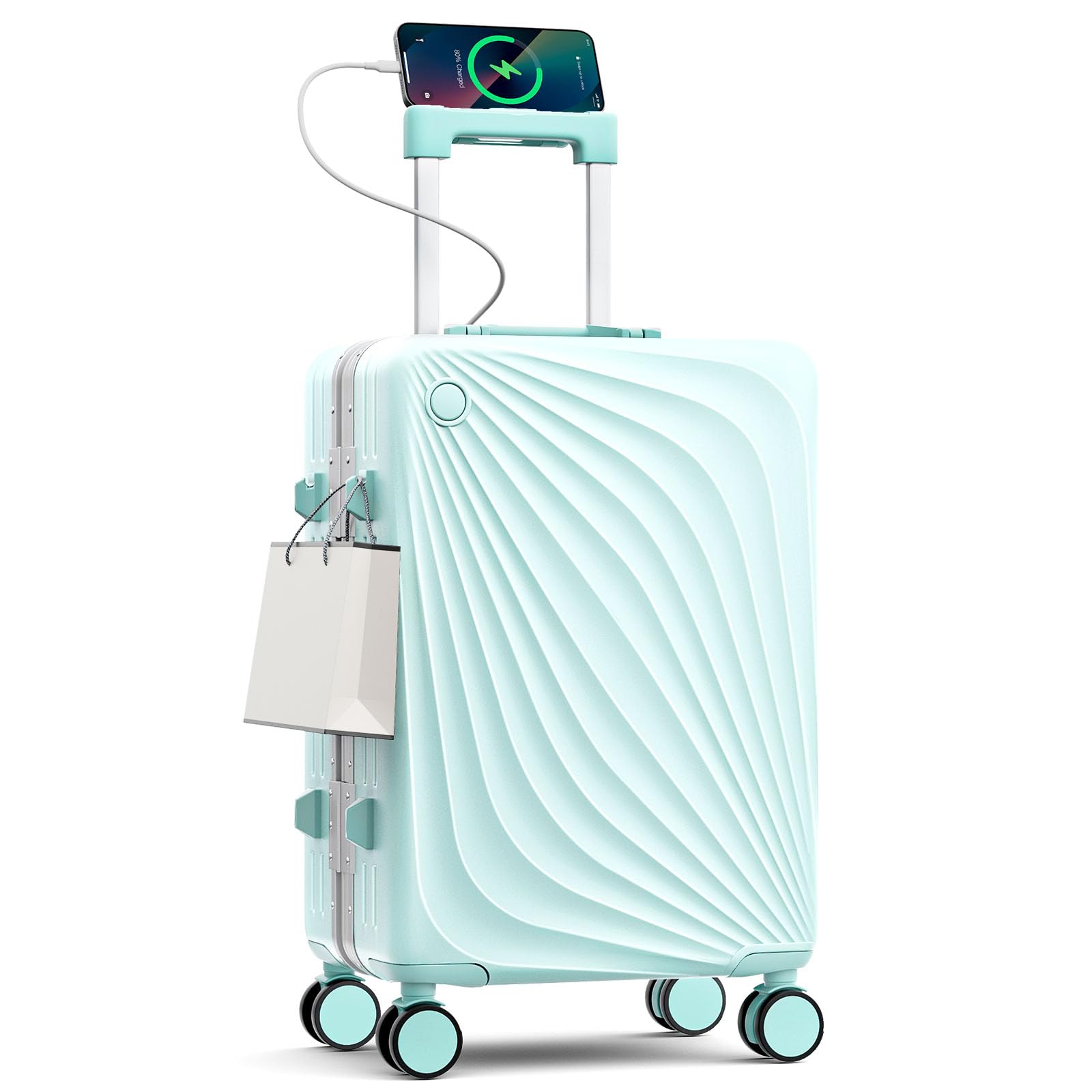 Carry On Luggage, Hardside Zipperless Suitcase, Mint Green, 20 in
