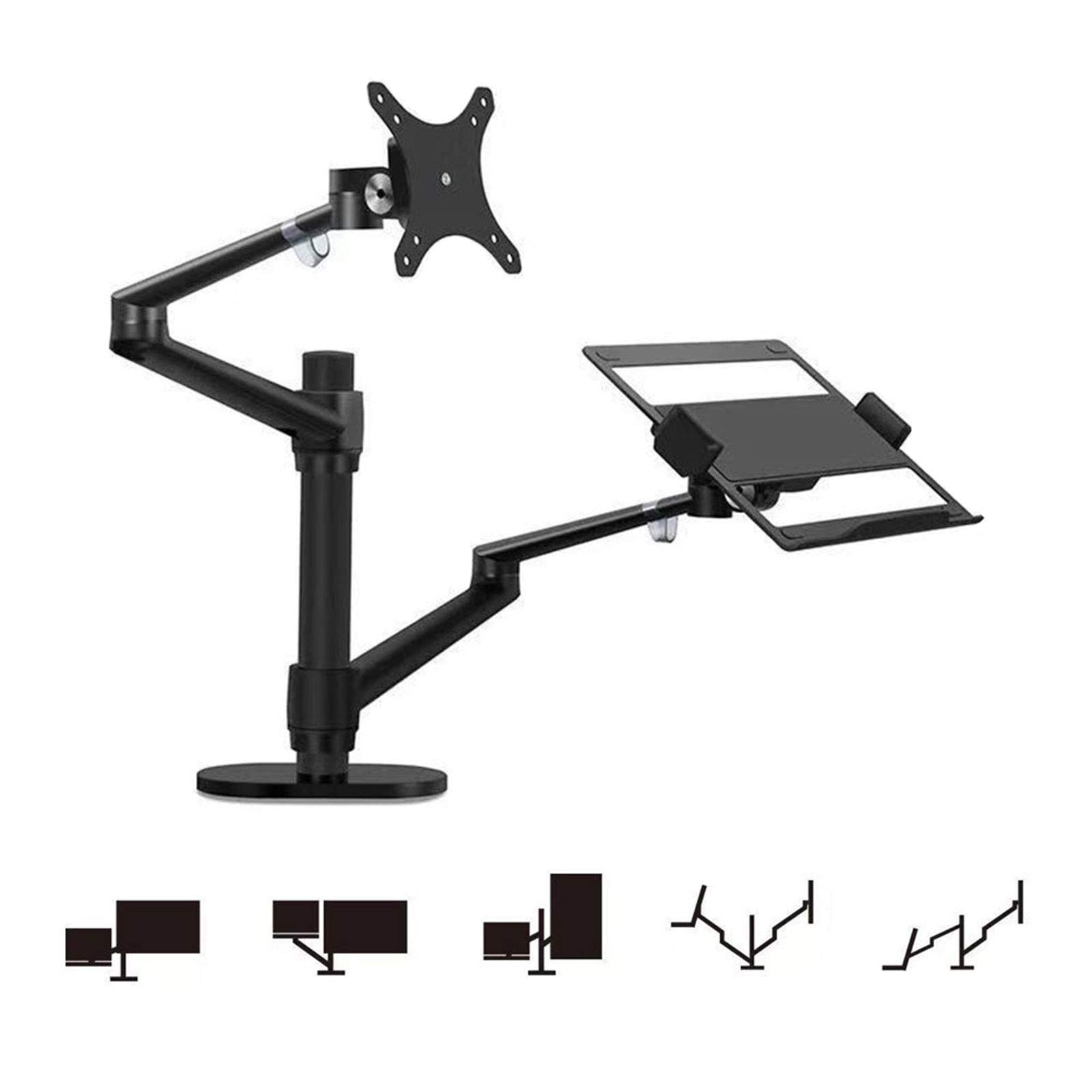 ELQ 2-In-1 Adjustable Dual Monitor Arm Stand, 360° Rotating Heavy Duty Laptop Desk Organizer for LCD Computer Screens & Laptops,Black