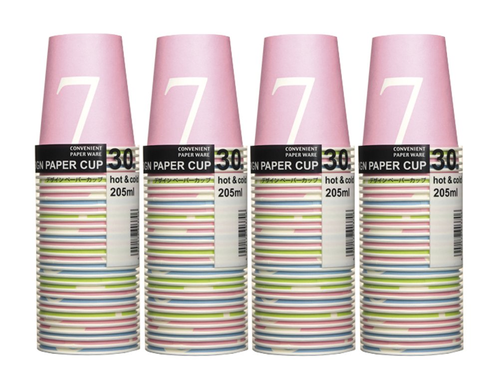 Japan Dexxy Paper Cup Number Cup 7 Patterns 205ml 120 Count