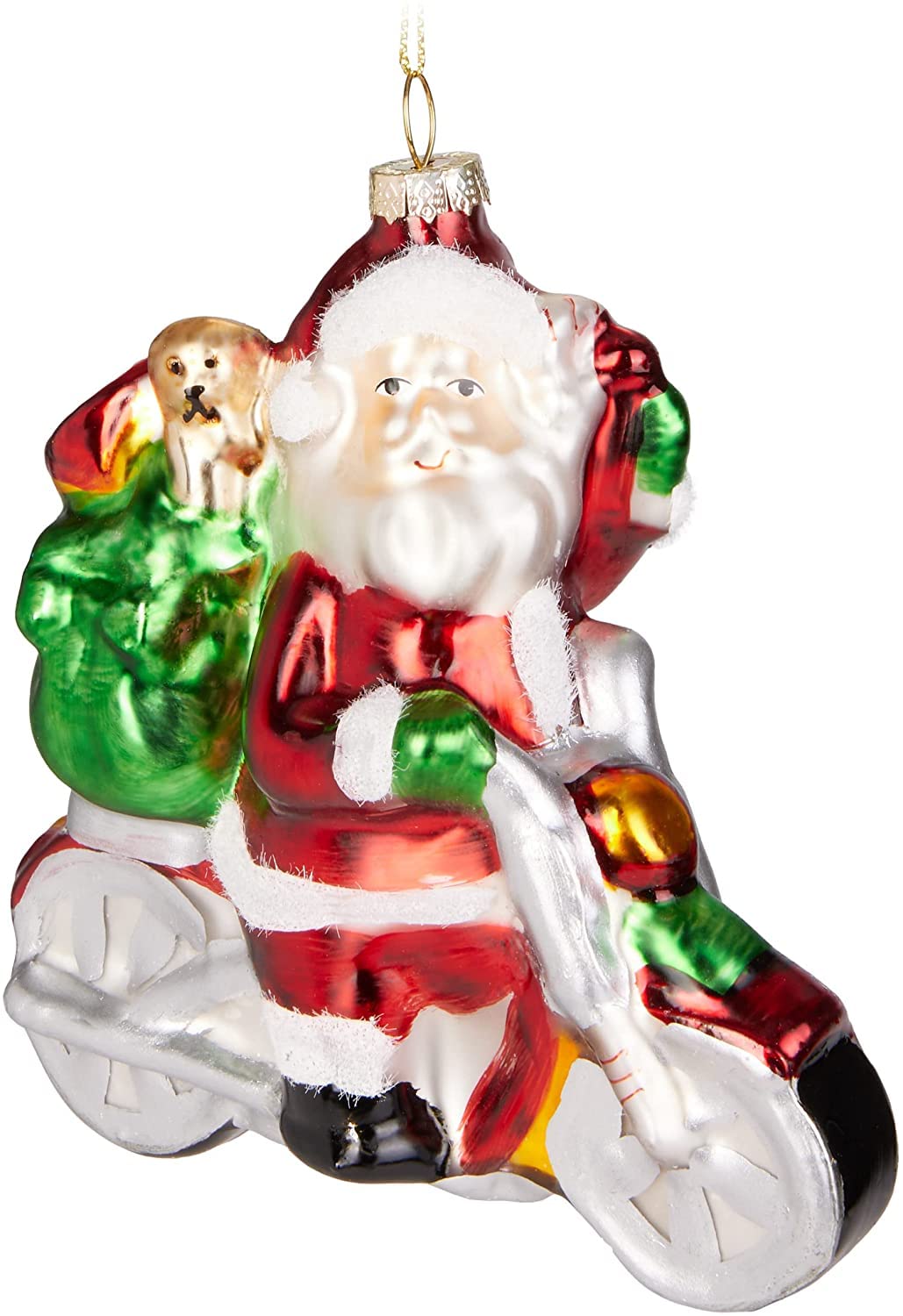 BRUBAKER Juego de 3 bolas de Navidad de Papá Noel en viajes, pintadas a mano, con moto, avión y helicóptero, decoración para árbol de Navidad de cristal soplado a mano, decoración